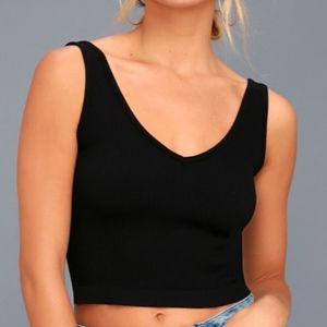 Free People Ribbed Black Cropped Tank Top